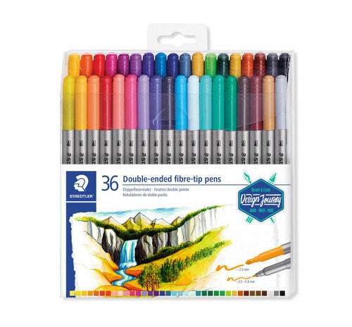Staedtler 3200 TB36 Twin-Tip Double Ended Fibre-Tip Pen Assorted Wallet of 36 Colours