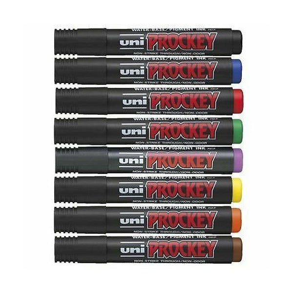 Uni Prockey PM-1228C Permanent Marker 1.8mm Bullet Tip Assorted Wallet of 8