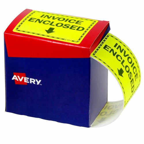 Avery Invoice Enclosed Fluoro Yellow Labels 750 Roll 75 x 99.6mm