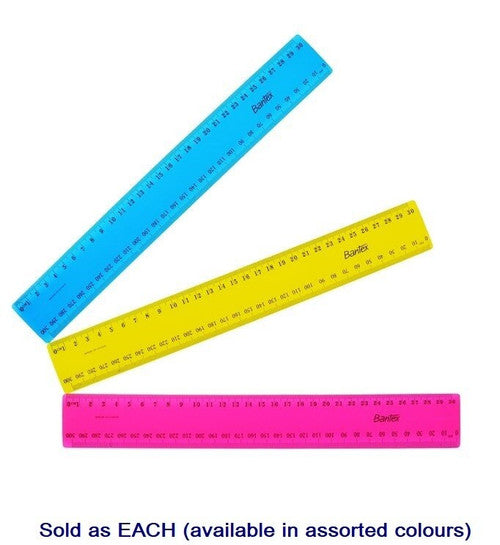 Bantex Ruler Fluoro Plastic 30cm Assorted
