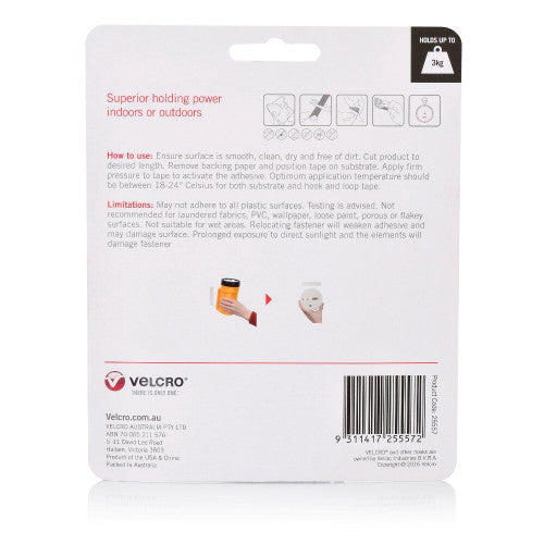 Velcro Brand Heavy Duty Hook and Loop Tape 25mm x 1m White Roll