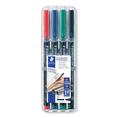Staedtler Lumocolor Permanent Pen Broad Assorted Wallet of 4 314 WP4