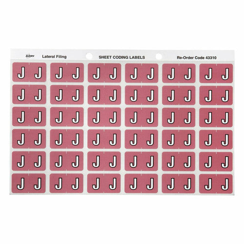 Avery Alphabetical J Side Tab Colour Coding Labels 25 x 38mm 180 Pack