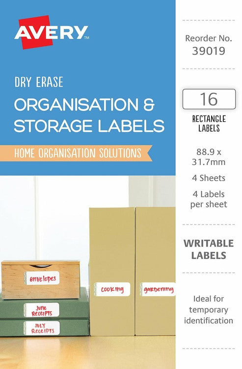 Avery White with Green Details Rectangle Removable Dry Erase Labels 16 Pack 88.9 x 31.7mm