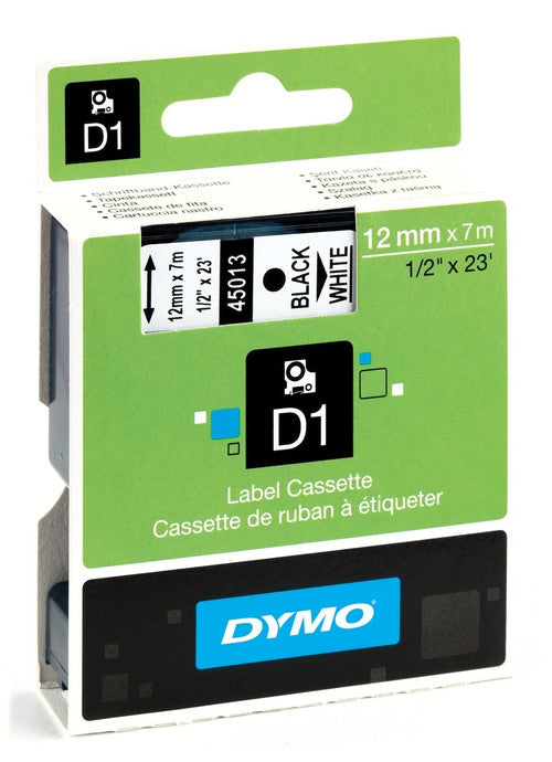 Dymo D1 Label Tape 12mm x 7m Black on White