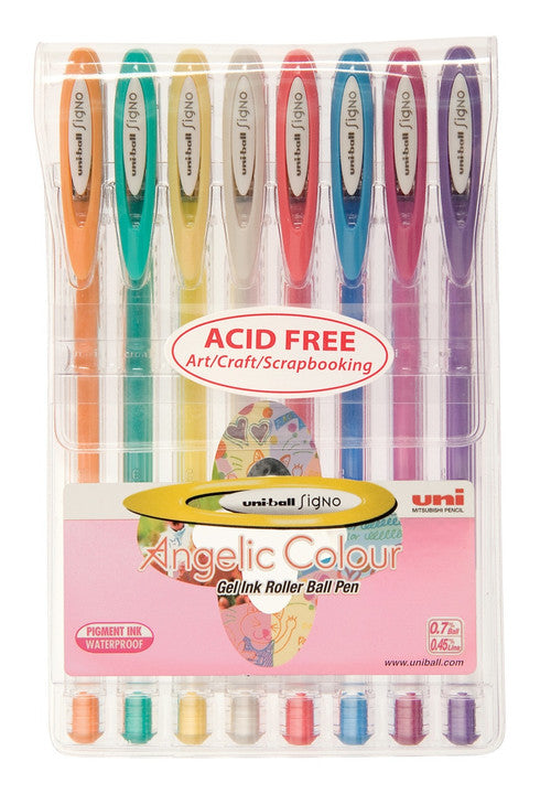 Uni-Ball Signo Angelic Colours UM-120AC Gel Ink Rollerball Pen 0.7mm Assorted Wallet of 8