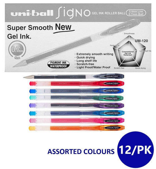 Uni-Ball Signo Gel Ink Pens 0.7mm Assorted Box of 12