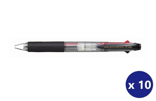 Uni-Ball Jetstream 3 Multicolour Rollerball 1.0mm Transparent Barrel Box of 10