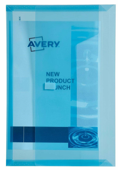 Avery Document Wallet Hook and Loop Foolscap 50 Sheets Transparent Blue