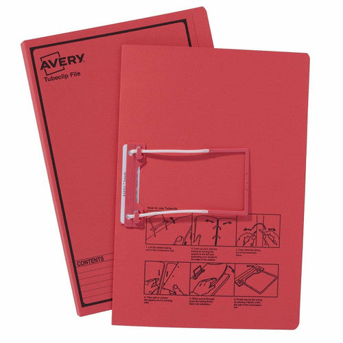 Avery Red Tubeclip File Black Print Foolscap 5 Pack