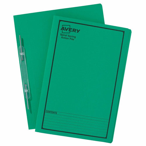Avery Green Spiral Spring Action File Black Print Foolscap 5 Pack