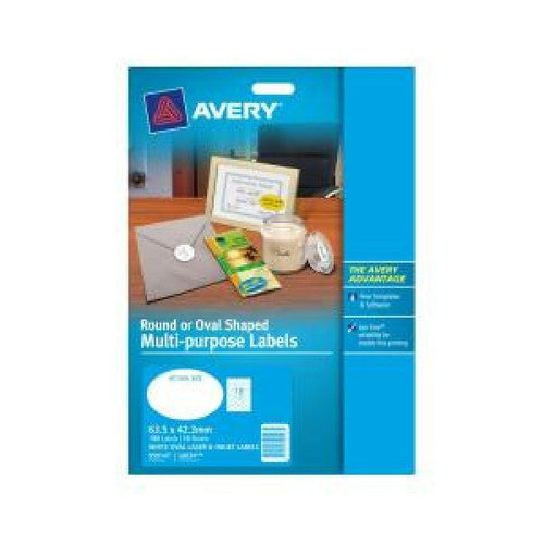 Avery White Oval Label L6024 18UP 63.5 x 42.3mm