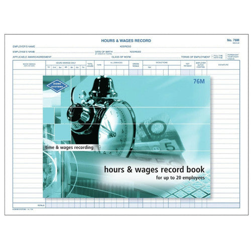 Zions Hours and Wages Record Book Medium