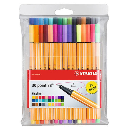 Stabilo Point 88 Fineliner Assorted Neon Colours Wallet of 30