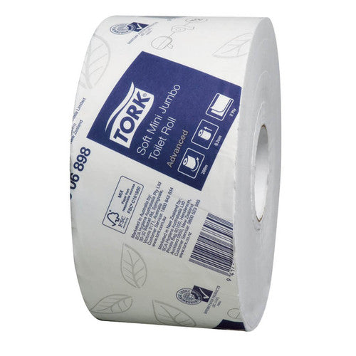 Tork Soft Mini Jumbo Toilet Roll 2 Ply Advanced T2 White Carton of 12 Rolls