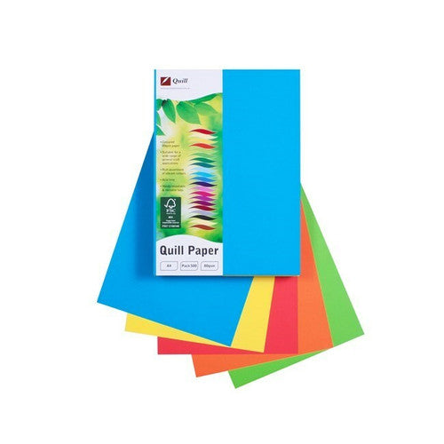 Quill Coloured Paper 80gsm A4 Bright Assorted Pack of 500