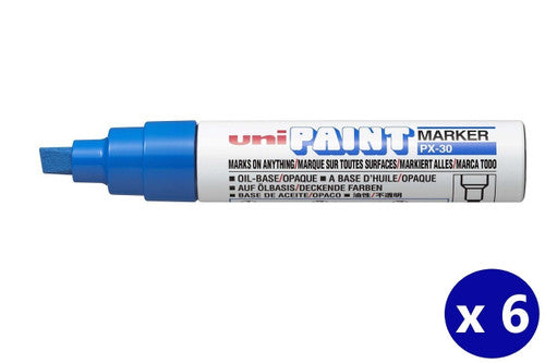Uni Paint Permanent Marker 8mm Bold Chisel Tip Blue Box of 6