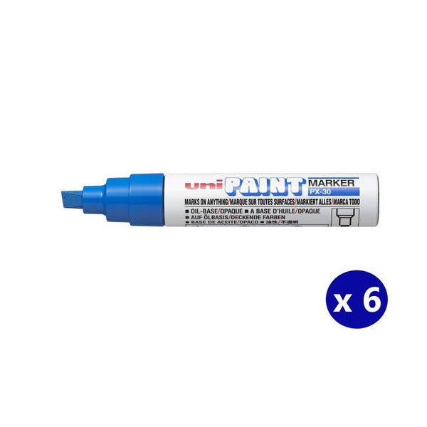 Uni Paint Permanent Marker 8mm Bold Chisel Tip Blue Box of 6
