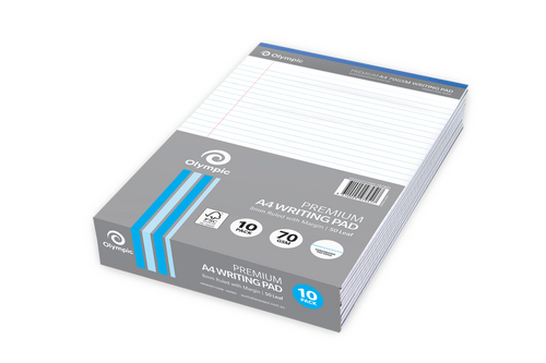 Olympic Premium Writing Pad A4 50 Leaf 8mm Ruled White Pack of 10