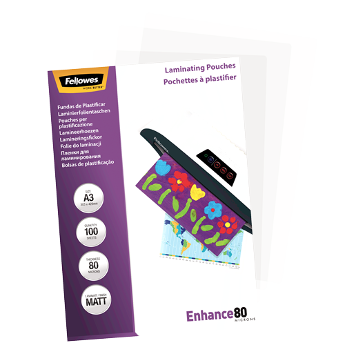 Fellowes Matt A3 80 Micron Laminating Pouch Pack 100