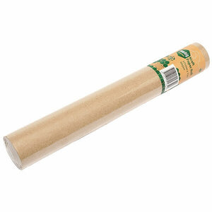 Roll of brown Marbig Enviro kraft paper with a green and orange label band and a barcode near one end
