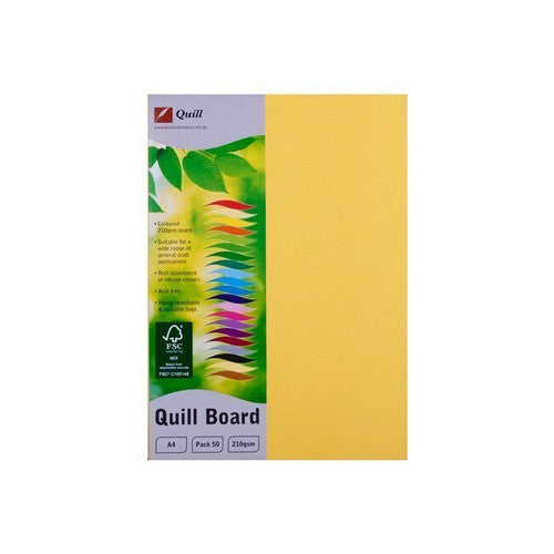 Quill Coloured Board 210gsm A4 Lemon Pack of 50