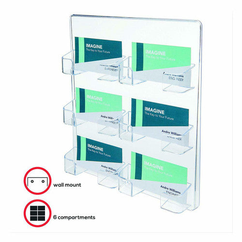 Deflecto Wall Mount Business Card Holder 6 Pocket Landscape Clear