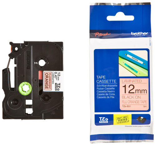 Brother TZe Tape 12mm Black on Fluoro Orange TZEB31