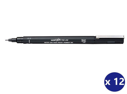 Uni Pin Fineliner 0.5mm Drawing Pen Black Box of 12