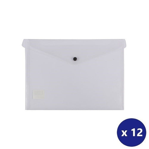 Bantex A4 Document Wallet Standard PP Button Closure Clear Box of 12