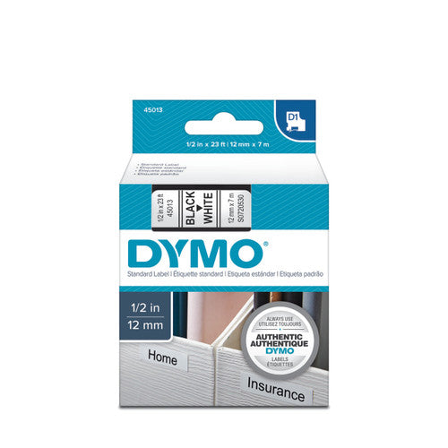 Dymo D1 label tape 12mm x 7m black on white everyday office labelling for LabelManager label makers