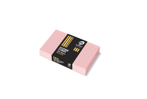 Olympic System Cards 100 x 150mm 6mm Ruled Pink Pack of 100