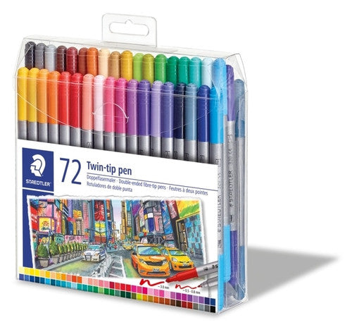 Staedtler 3200 TB72 Twin-Tip Double Ended Fibre-Tip Pen Assorted Wallet of 72 Colours