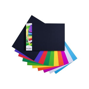 Quill Cover Paper A3 assorted with its Cover Paper header card, sheets fanned out in black, purple, red, green, yellow, orange, pink, white and sky blue