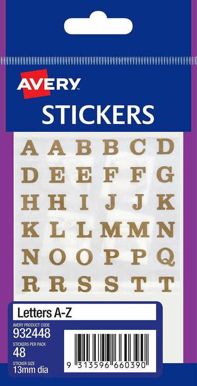Avery Multi-Purpose Stickers A-Z Gold on Transparent 48 Pack