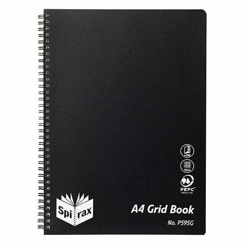 Spirax Polypropylene Grid Book A4 Side Opening 200 Pages Black
