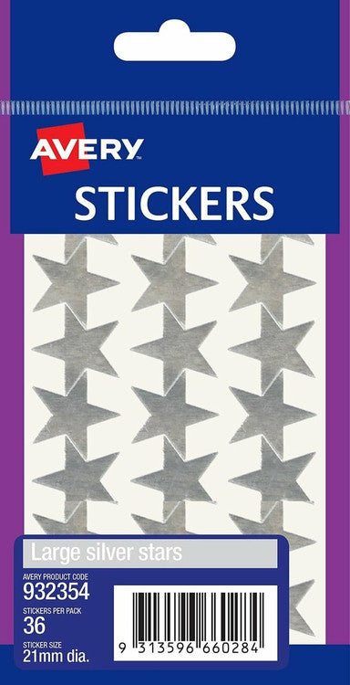 Avery Silver Multi-Purpose Stickers Large Stars 36 Pack