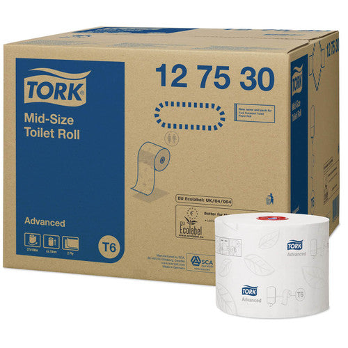 Tork Mid Size Toilet Roll 2 Ply Advanced T6 White Carton of 27 Rolls