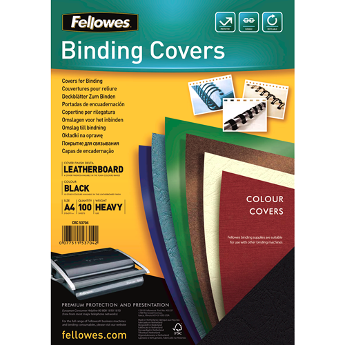 Fellowes Binding Covers Leatherboard A4 Black