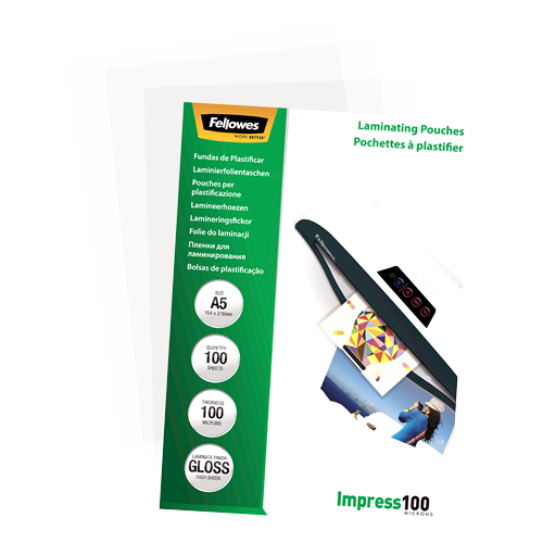 Fellowes Glossy A5 100 Micron Laminating Pouch 100 Pack