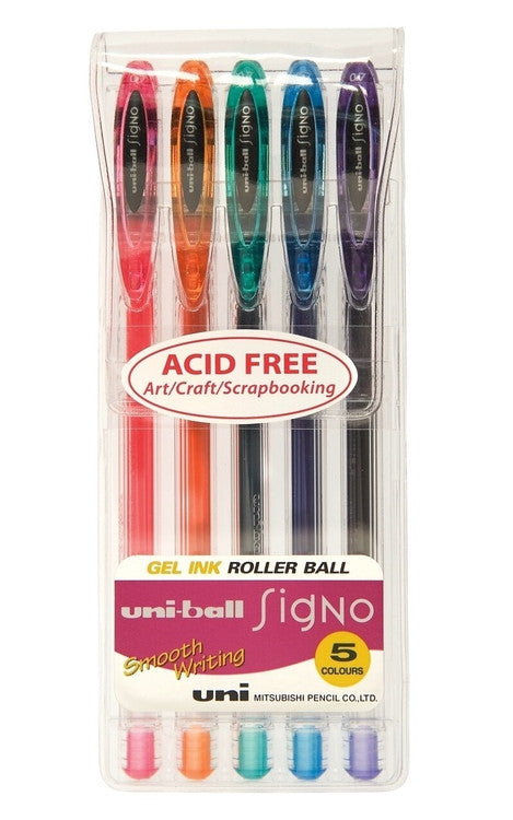 Uni-Ball Signo Gel Ink Pens 0.7mm Assorted Wallet of 5