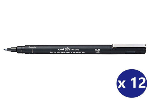 Uni Pin Brush Tip Fineliner Black Box of 12