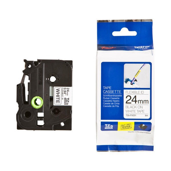 Brother TZe Flexible Tape 24mm Black on White TZEFX251
