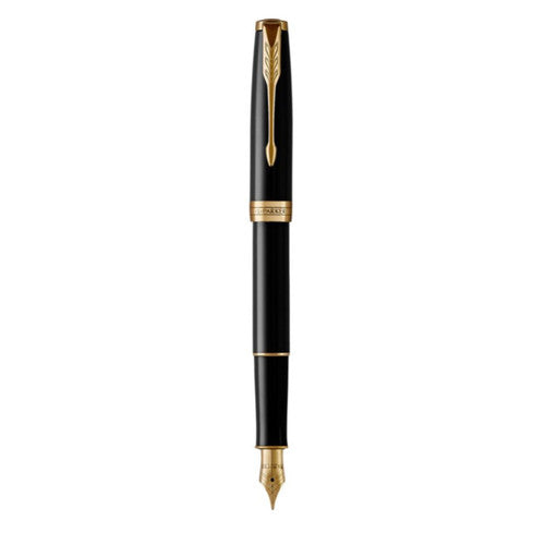Parker Sonnet Fountain Pen Black Lacquer and Gold Trim Medium Nib