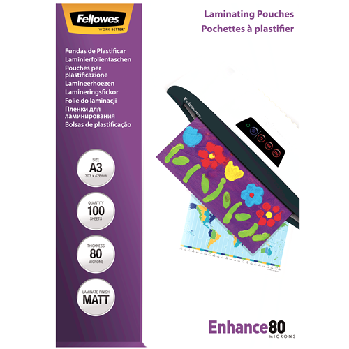 Fellowes Matt A3 80 Micron Laminating Pouch Pack 100