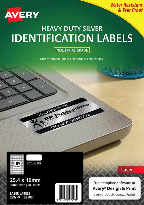 Avery Durable Metallic Heavy Duty Labels L6008 3780 Pack 25.4 x 10mm 189UP