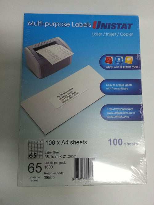 Unistat 38965 Multipurpose Label 38.1 x 21.2mm Pack 100