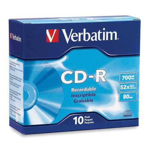 Verbatim CD R Branded Silver 10 Pack Slim Case