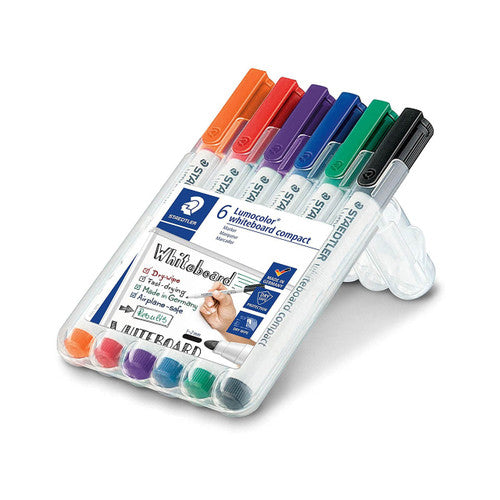 Staedtler 341 WP6 Lumocolor Whiteboard Compact Marker Bullet Point Wallet of 6 Assorted Colours