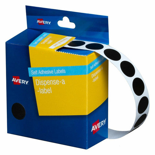Avery Black Dispenser Labels Circle 14mm 1050 Pack